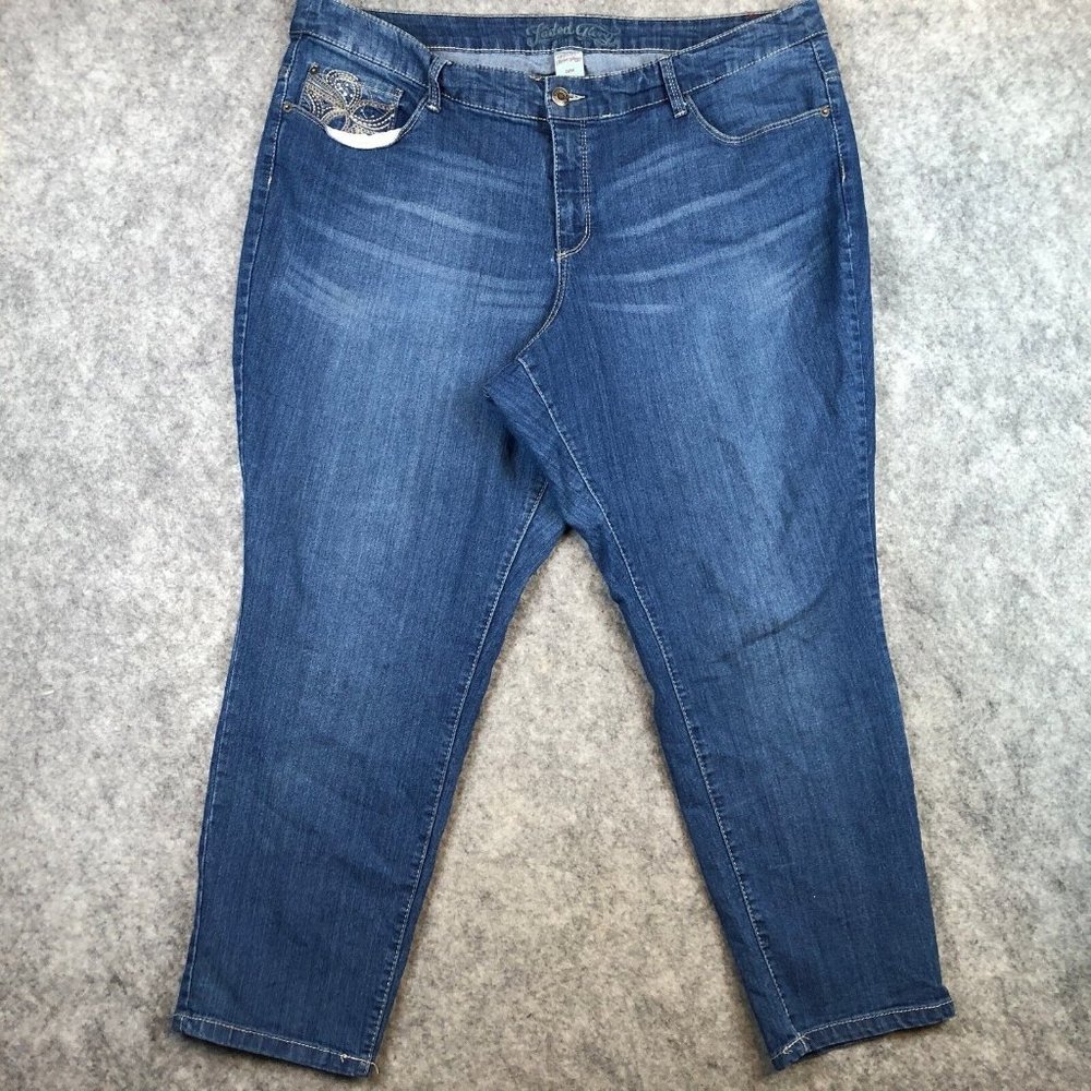 Faded Glory Jeans 24W High Rise Skinny Leg Thick Stich Embroidered Stretch Blue